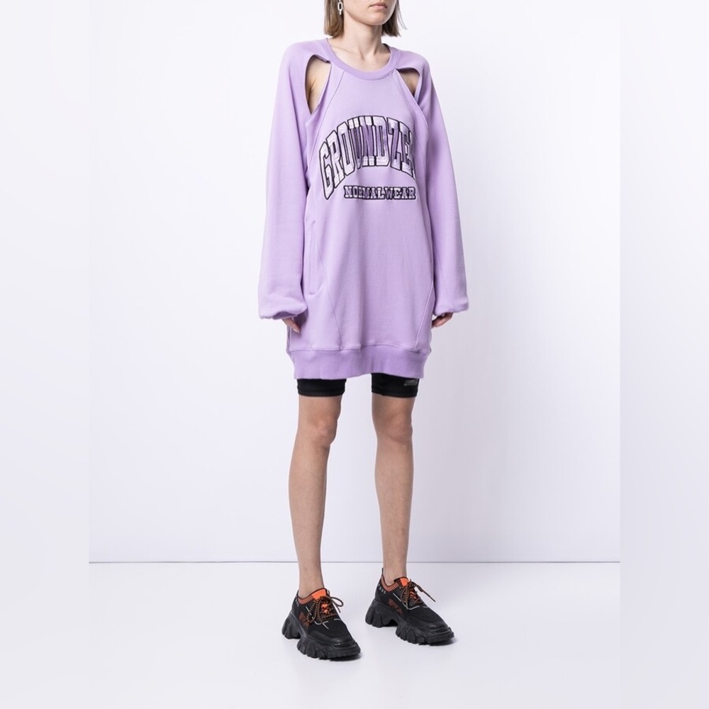 GROUND ZERO logo-embroidered cut out Lilac Oversized Women’s sweatshirt small‎